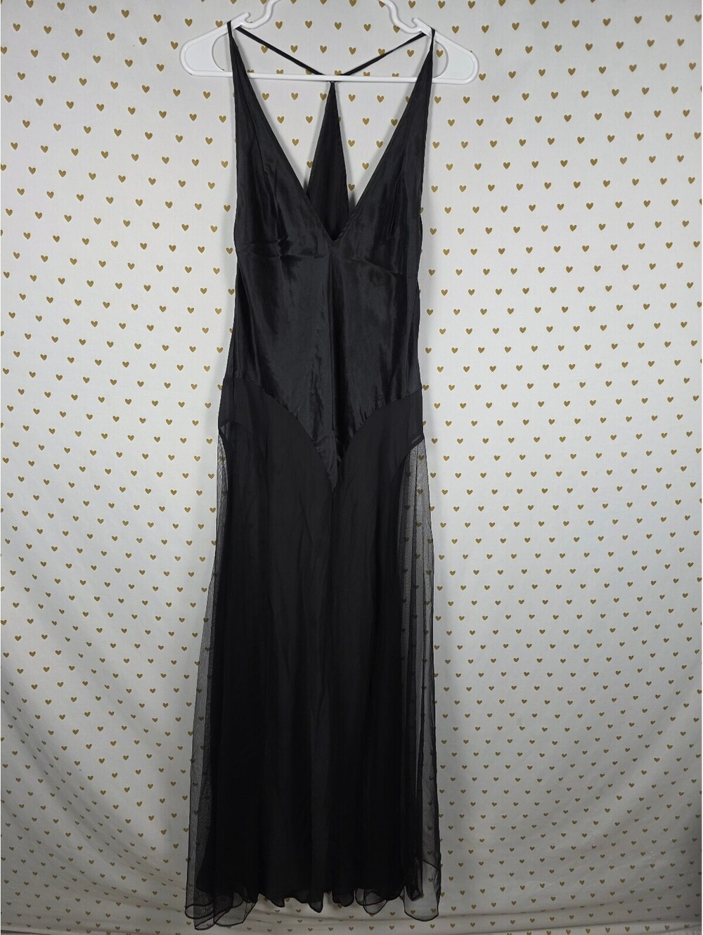 2003 Victoria's Secret 100% Silk Black Tulle Maxi Slip Gown L Y2K